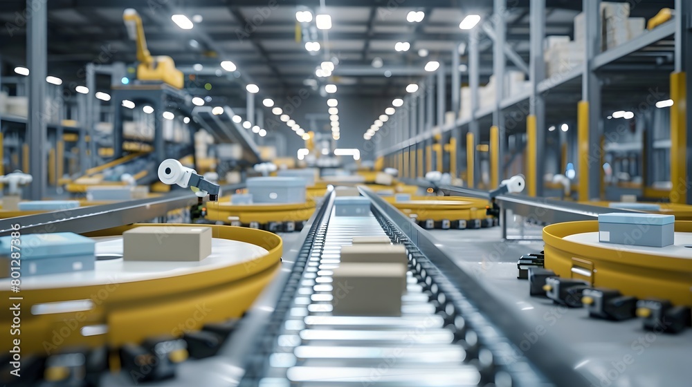 Fototapeta premium Busy Robotic Fulfillment Center During Peak Holiday Season