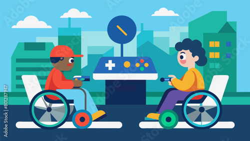 A racing game that includes adaptive controllers for gamers with physical disabilities.. Vector illustration
