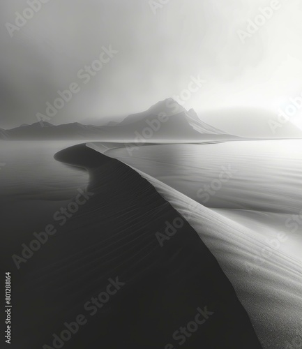 Black and white photo of a sand dune in the desert photo