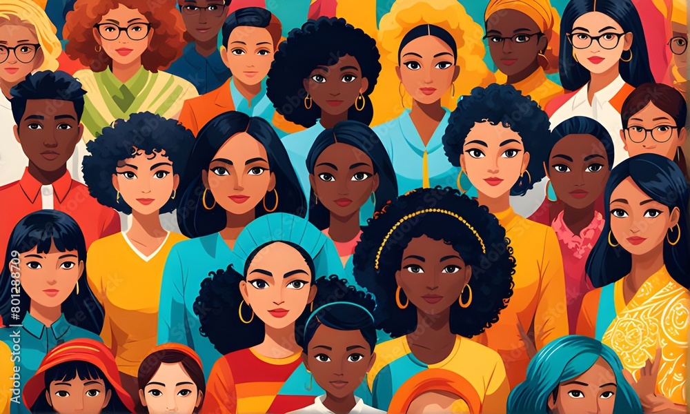 large multiethnic group together, diversity and multiculturalism concept, vector illustration design. Generative AI