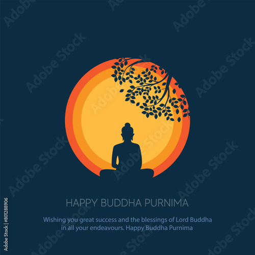 Happy Vesak Day, Buddha Purnima wishes greetings with buddha and lotus illustration. Can be used for poster, banner, logo, background, greetings, print design. abstract vector illustration design. © Arun