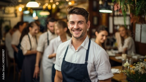 Portrait of a happy young male chef in a restaurant © duyina1990