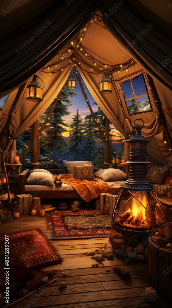Cozy and warm tent with a view of the sunset Cozy and warm tent with a view of the sunset