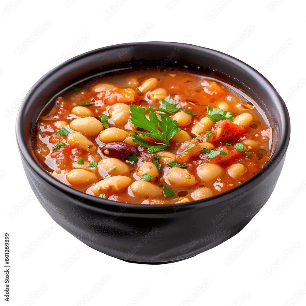 Bowl of homemade bean soup isolated on transparent background