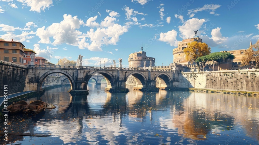 Ponte SantAngelo at Dusk A Majestic D Render of the Iconic Italian Landmark
