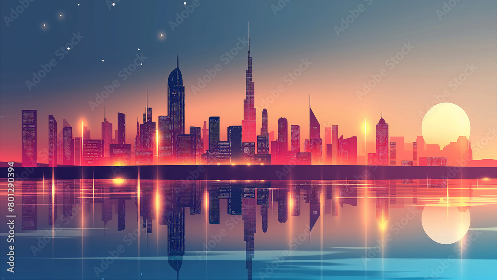 Obraz premium Flat Design Modern Megacity Futuristic Background