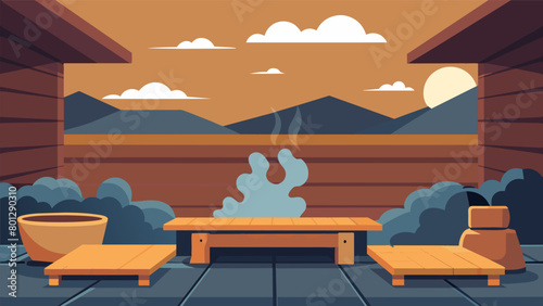 Steam rises from the heated stones as you settle onto a bench in the traditional Finnishstyle sauna..