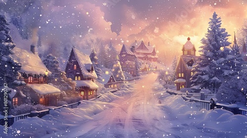 enchanted winter village surrounded by snow - covered trees