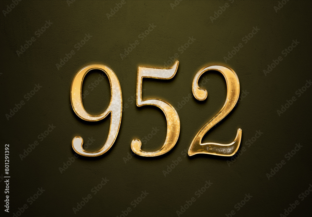 Old gold effect of 952 number with 3D glossy style Mockup. Old gold effect of 952 number with 3D glossy style Mockup.