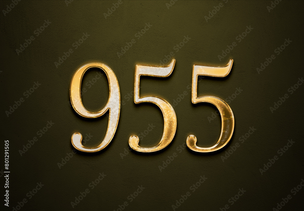 Old gold effect of 955 number with 3D glossy style Mockup. Old gold effect of 955 number with 3D glossy style Mockup.