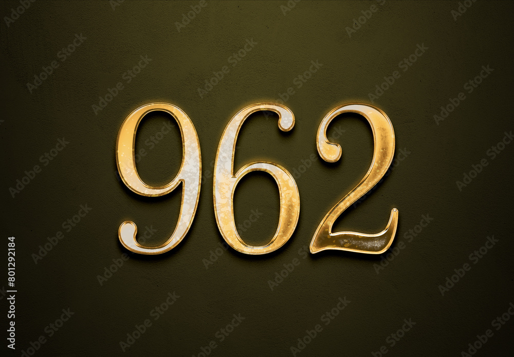 Old gold effect of 962 number with 3D glossy style Mockup. Old gold effect of 962 number with 3D glossy style Mockup.