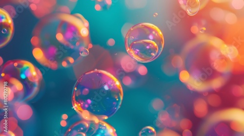Beautiful colorful soap bubbles on blurred background