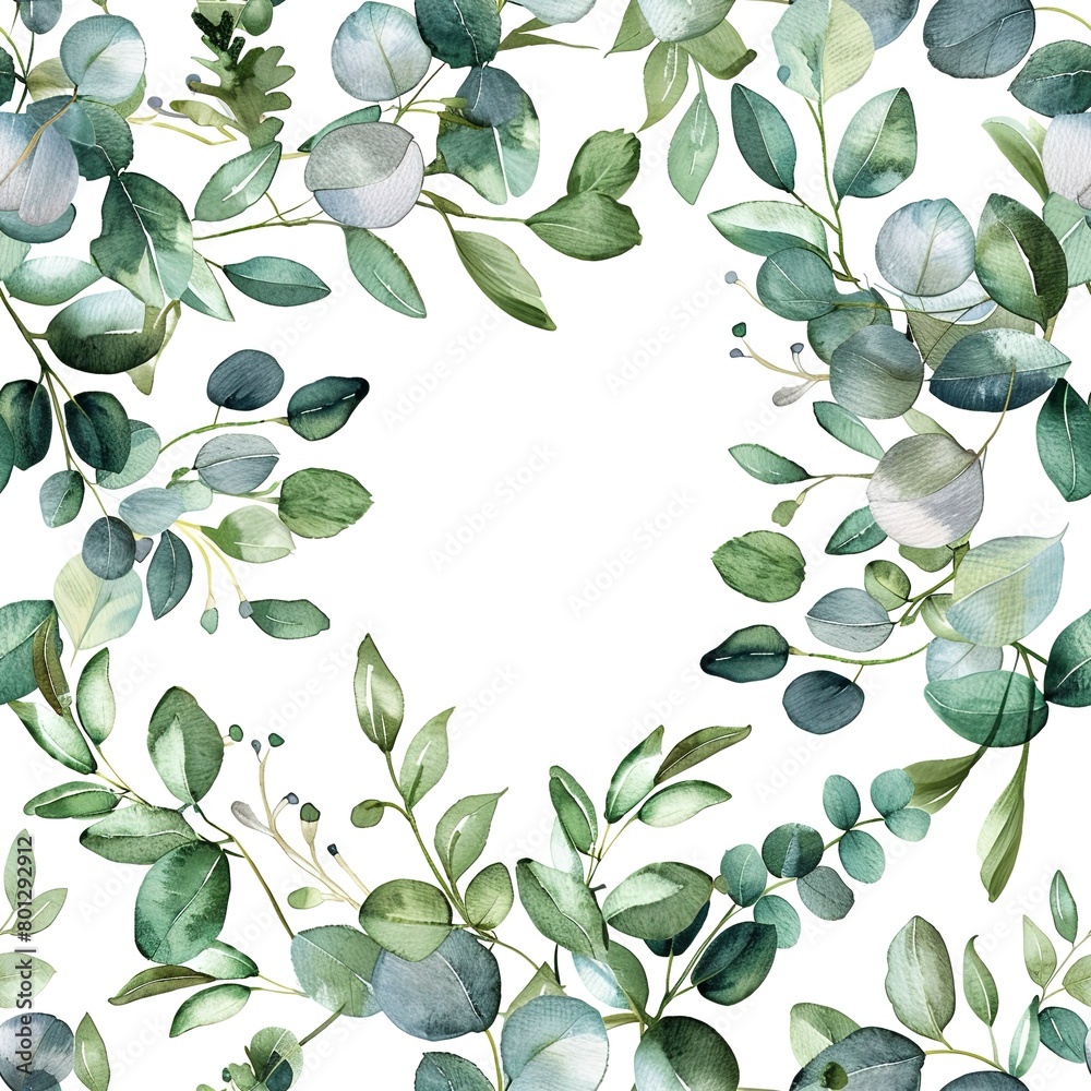 Olive branch and eucalyptus wreaths, serene boho watercolor, seamless pattern, peaceful greens, symbol of peace and healing. Seamless Pattern, Fabric Pattern, Tumbler Wrap, Mug Wrap.
