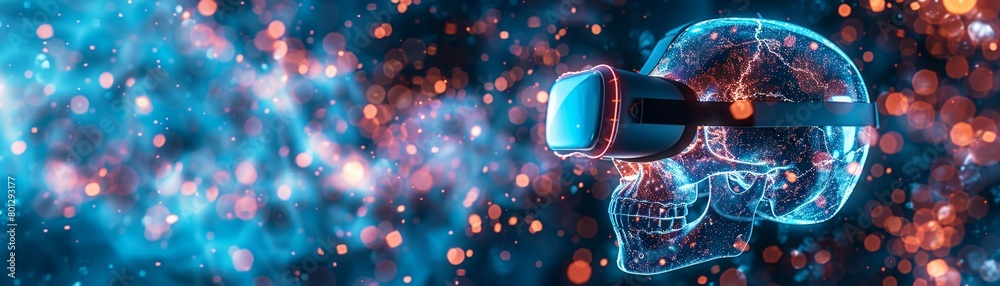 Virtual reality concept with a skull immersed in a digital world 8K ...