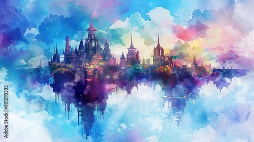 fantasy skyline with castle in the clouds photo