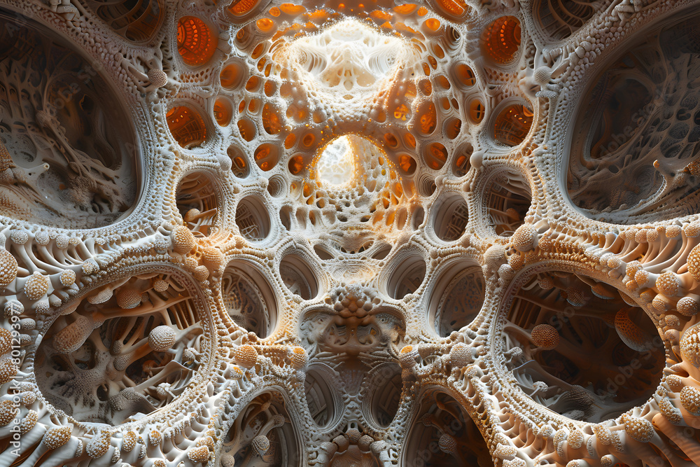 The image is a 3D rendering of a cave with a glowing light in the distance. The cave walls are covered in strange, organic-looking growths. The image is a 3D rendering of a cave with a glowing light in the distance. The cave walls are covered in strange, organic-looking growths.