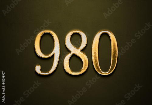 Old gold effect of 980 number with 3D glossy style Mockup.	 photo