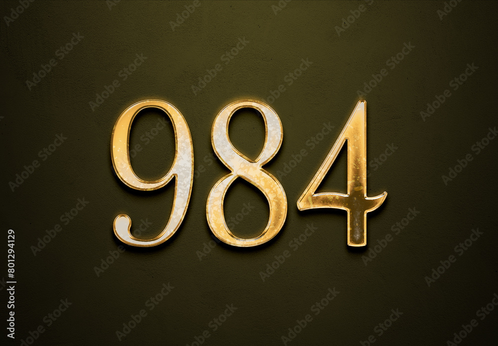 Old gold effect of 984 number with 3D glossy style Mockup. Old gold effect of 984 number with 3D glossy style Mockup.