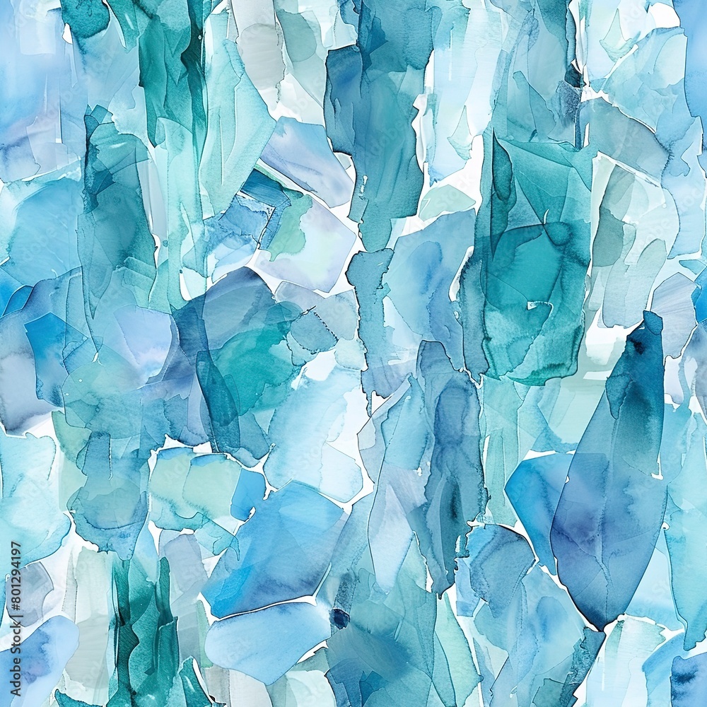 Obraz premium Aquamarine shards and water droplets, tranquil boho watercolor, seamless pattern, serene blues and aquas, calming flow. -Seamless Pattern, Fabric Pattern, Tumbler Wrap, Mug Wrap.