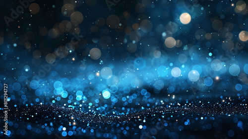 Gentle Cobalt Bokeh Lights on Dark Abstract Background with Sparkle Dust, Ultra High Definition Imagery photo
