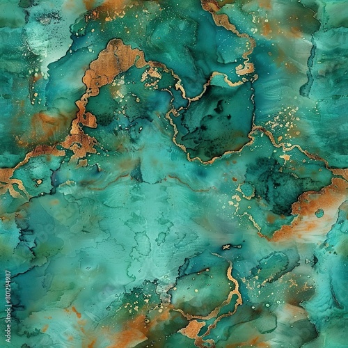 Turquoise patina, ancient boho watercolor, seamless pattern, weathered greens and blues, timeless copper verdigris.Seamless Pattern, Fabric Pattern, Tumbler Wrap, Mug Wrap.