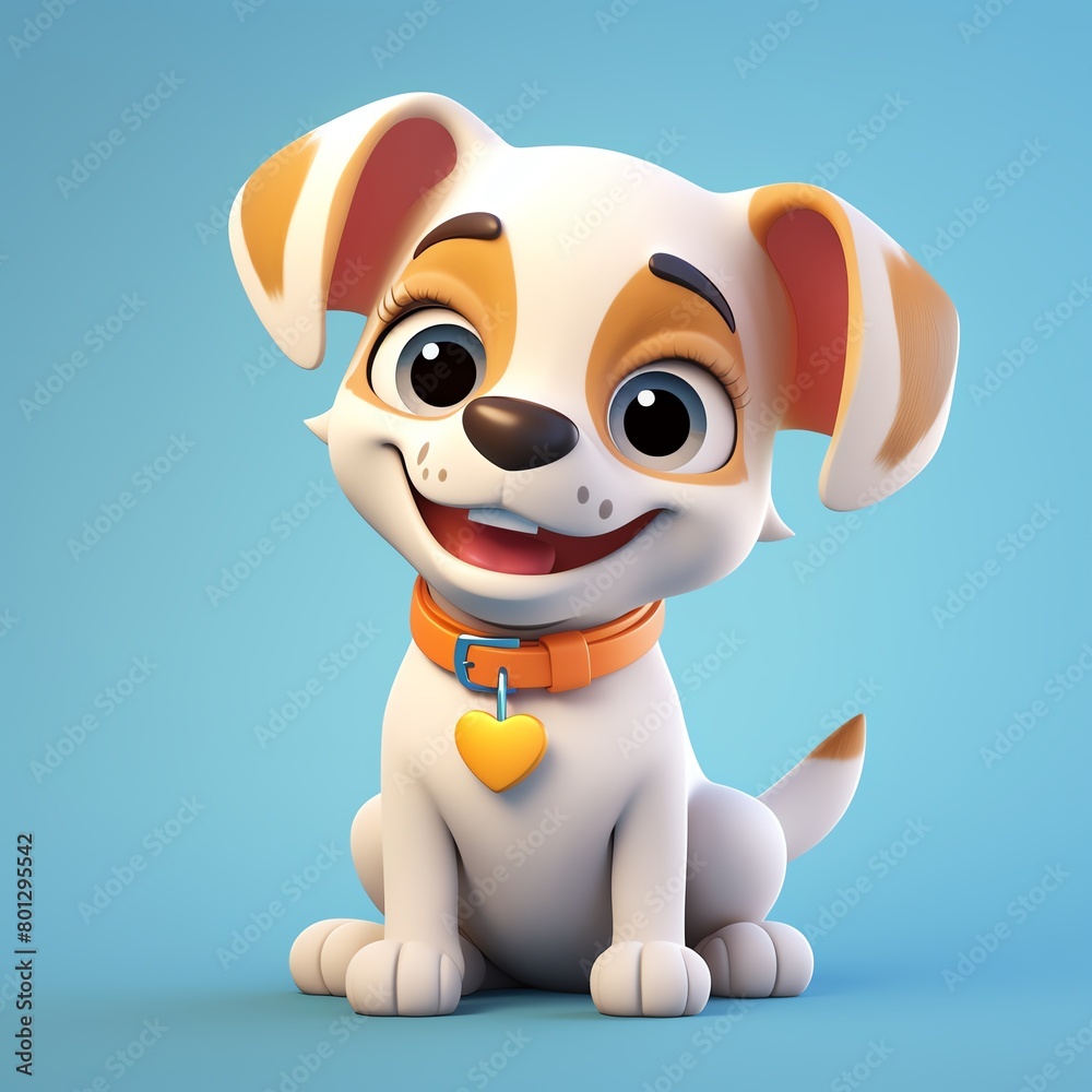 Naklejka premium Dog, in the 3D illustration style, cute, kawaii character design with on a simple background, a high resolution detailed texture with adorable details