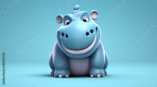 Hippopotamus  in the 3D illustration style  cute  kawaii character design with on a simple background  a high resolution detailed texture with adorable details