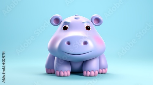 Hippopotamus  in the 3D illustration style  cute  kawaii character design with on a simple background  a high resolution detailed texture with adorable details