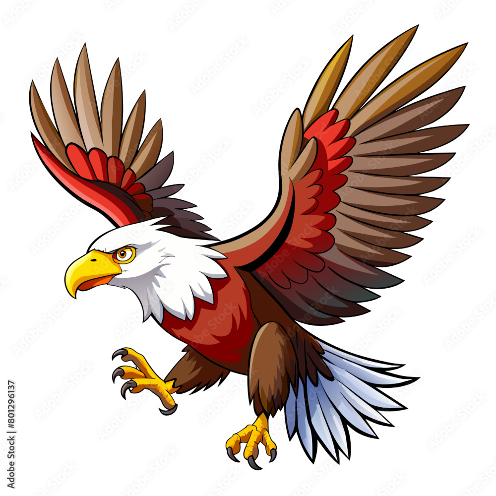 Obraz premium Eagle in flight. Cartoon vector illustration isolated on white background.