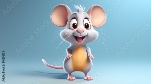 Rat, in the 3D illustration style, cute, kawaii character design with on a simple background, a high resolution detailed texture with adorable details