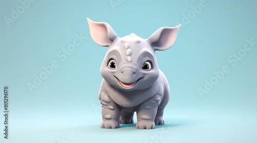 Rhino  in the 3D illustration style  cute  kawaii character design with on a simple background  a high resolution detailed texture with adorable details