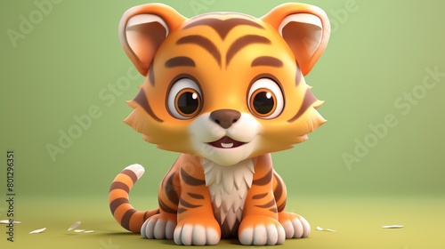 Tiger  in the 3D illustration style  cute  kawaii character design with on a simple background  a high resolution detailed texture with adorable details