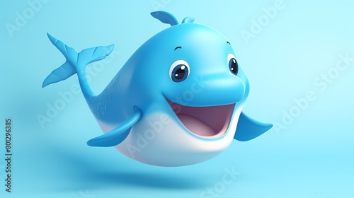 Whale  in the 3D illustration style  cute  kawaii character design with on a simple background  a high resolution detailed texture with adorable details