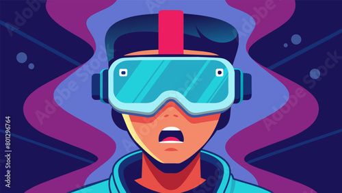 A closeup of a persons face while wearing a VR headset their eyes flickering rapidly as they experience a realistic virtual scenario..