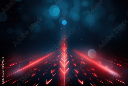 Coral glowing arrows abstract background pointing upwards, representing growth progress technology digital marketing digital artwork with copyspace