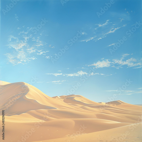 Embrace the raw splendor of a windswept desert vista  where endless sand dunes meet the boundless sky.