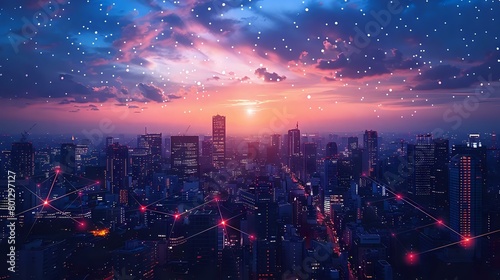 Wallpaper Mural Urban Network: City Skyline with Digital Connectivity Overlay Torontodigital.ca