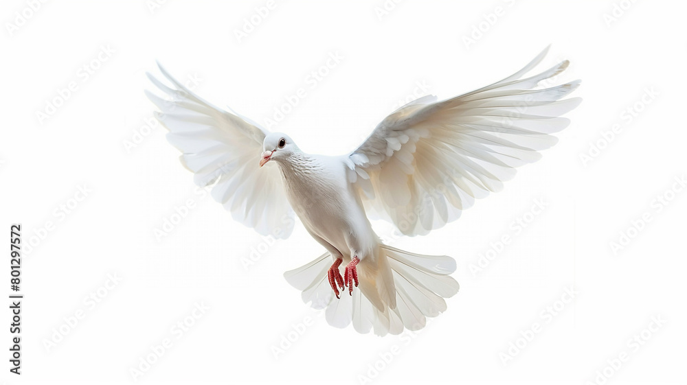 Fototapeta premium White dove flying isolated on a white background