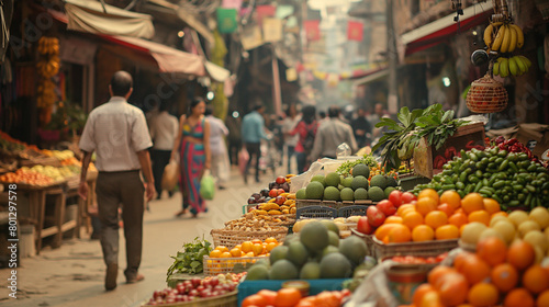 A bustling street market in India