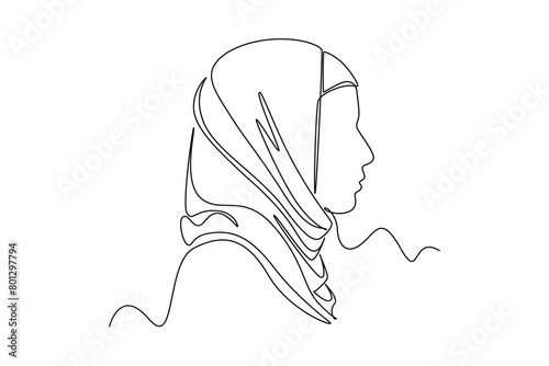 Continuous one line drawing stylish and trendy hijab woman concept. Doodle vector illustration.