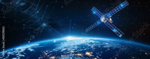 Satellite orbiting Earth at night showcasing technological advancements and global connectivity