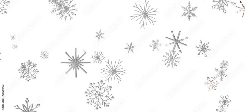 Winter Snow Symphony: Captivating 3D Illustration of Descending Snowflakes for Christmas