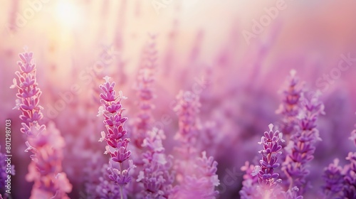 Fragrant lavender field, soft pastel pink background, wellness magazine cover, serene dawn light, central focus