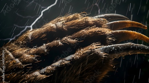 Grizzly Bear Claws Intense StormLit Curvature A Striking Closeup in High Definition Generative ai photo