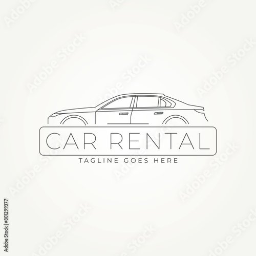 car rental line art label logo vector illustration design