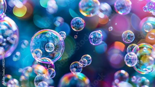 colorful soap bubbles floating in the air