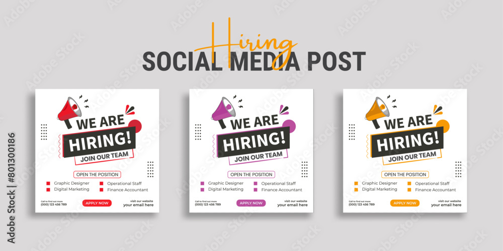 We are hiring job vacancy social media post or square web banner template vector design	