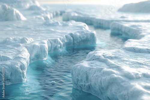 Melting of ice floes and icebergs in the waters of the Northern Arctic. Climate crisis, disaster concept. glaciers melted by global warming, 3d, illustration photo