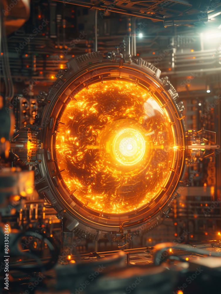 A 3D rendered artificial sun blazes in the heart of a futuristic lab its nuclear fusion core a brilliant beacon of the boundless energy possibilities awaiting humanity. Generative ai.