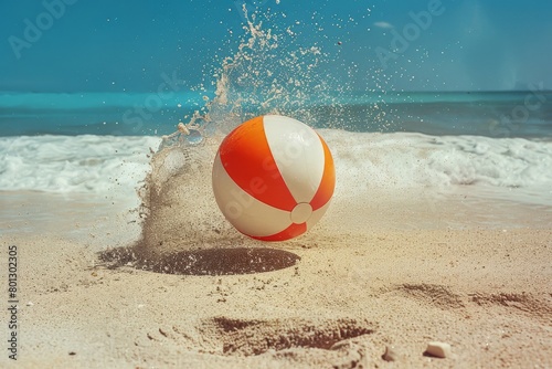 Beach ball bouncing in the sand.